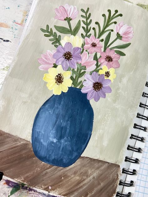 Venture into an artistic haven where a blue vase cradles a splendid array of mixed flowers, painted with the expressive strokes of acrylic, each petal a testament to the beauty of nature's diversity. Which bloom speaks to your soul? https://motivated-maker-7684.ck.page/a34e117660 Vase Of Flowers Painting Easy, Flower In Vase Painting Easy, Flowers In Vase Painting Acrylic, Oil Pastel Flower Vase, Vase And Flowers, Blue Vase With Flowers Painting, Painting Of Flowers, Mixed Flowers, Flowers Painted