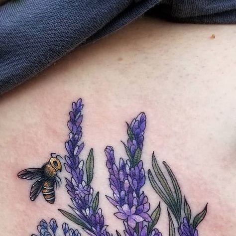 Lauren King on Instagram Tattoo Bees, Honey Bee Tattoos, Lavender Flower Tattoo, Bee And Lavender, Bee Tattoos, Honey Bee Tattoo, Insect Tattoo, Bee Tattoo, Lavender Flower