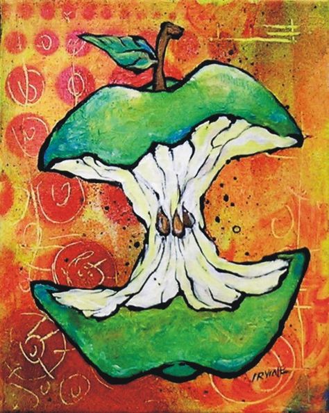 green apple by ~The-Gnarled-Branch on deviantART Green Apple Drawing, Rotten Apple Tattoo, Apple Core Tattoo, Detailed Tattoos, Apple Drawing, Apple Tattoo, Apple Illustration, Kitchen Painting, Apple Core