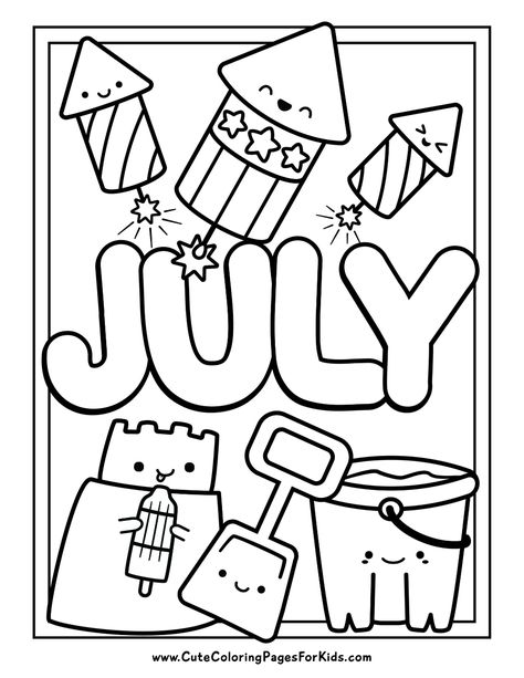 July Coloring Pages - Cute Coloring Pages For Kids Preppy Coloring Pages Summer, May Coloring Pages For Kids, Free Printable Coloring Pages For Kids, June Coloring Pages, July Coloring Page, America Coloring Pages, Toddler Coloring Pages, Month Coloring Pages, July Coloring Pages