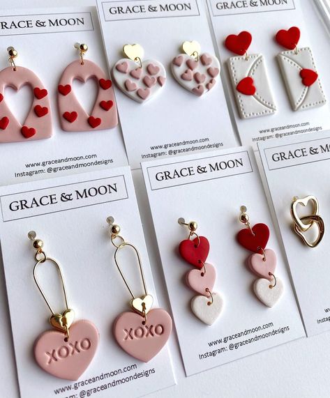 Diy Valentines Earrings, Simple Clay Earring Designs, Polymer Clay Holiday Earrings, Polymer Clay Earrings Valentines, Valentine’s Day Polymer Clay Earrings, Valentine Earrings Diy, Valentine’s Day Clay Earrings, Polymer Clay Valentine Earrings, Valentine Clay Earrings