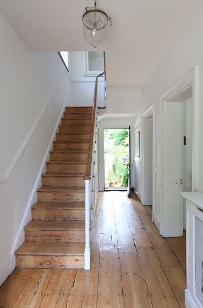 Natural pine flooring and staircase Wooden Stairs, Wooden Floors, Pine Floors, Style At Home, Wide Plank, Home Fashion, Wooden Flooring, House Inspiration, My Dream Home