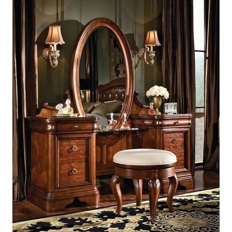 Vanity Set With Lights, Bedroom Vanity Set, Makeup Vanities, Antique Bedroom, Antique Vanity, Victorian Furniture, Bedroom Panel, Bedroom Vanity, Perfect Bedroom