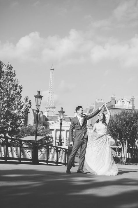 disney wedding photos Epcot Photography, Epcot Wedding, Epcot Photo Ideas, Lilac Wedding Bouquet, Park Photoshoot, Disney World Wedding, Renewal Wedding, Disney Weddings, Disney Fine Art