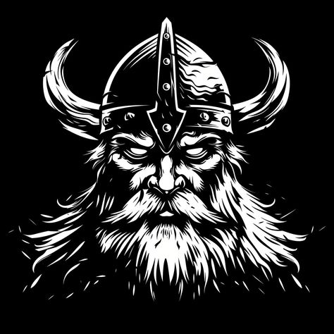 Today's Midjourney Experiment. Prompts: Viking warrior headshot, sticker style, simple line art, white on black background, vector illustration, stencil, white ink, --stylize 450 --s 450 --v 6 Viking Art Illustration, Viking Line Art, Simple Black And White Art, Norse Line Art, Viking Iconography, Vikings Design, Black And White Viking Art, Vikings Art, Viking Wallpaper