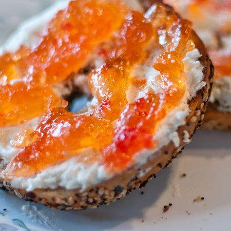 One of my biggest cravings this pregnancy and one of the only things that I could eat for a few weeks when nothing was appealing to me was a toasted bagel with goat cheese and hot pepper jelly&#823… Chili Pepper Plant, Toasted Bagel, Pepper Jelly Recipes, Thai Chili Pepper, Hot Pepper Jelly, Fantasy Food, Thai Chili, Pepper Jelly, Jam And Jelly