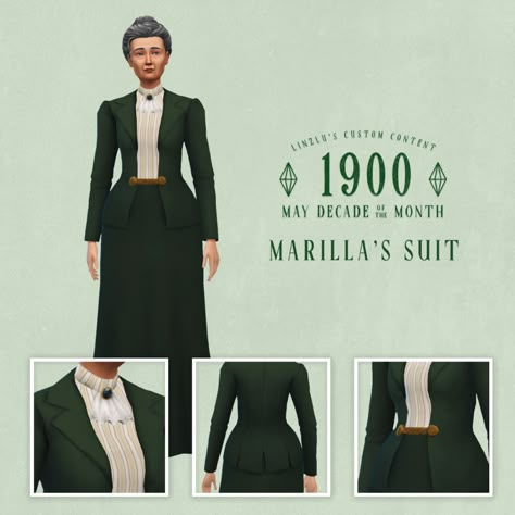 Marilla’s SuitThis suit is loosely base off Marilla's suit from the 1985 Anne of Green Gables mini series. [Download for FREE on Patreon] Sims 4 Suit Cc, Sims 4 Suit, Sims Challenge, Sims 4 Decades Challenge, 4 Family, Sims 4 Challenges, Sims 4 Cc Shoes, Sims 4 Cc Skin, Family Poses