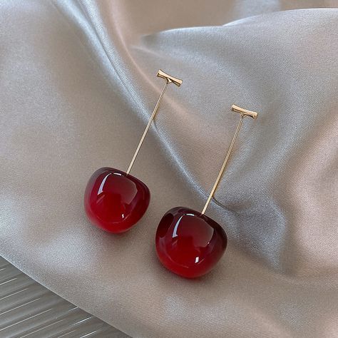 Cherry Drop Earrings, Dangle Earrings Wedding, Cherry Earrings, Food Earrings, Fruit Earrings, Bold Jewelry, Wedding Party Jewelry, Red Cherry, Design Light