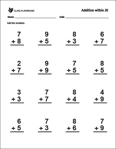 Printable Addition Within 20 Worksheet Addition 1-20 Worksheets, Addition Within 20 Worksheets Free, Addition And Subtraction Worksheets 1-20, Addition To 20 Worksheets Free, Simple Addition Worksheets Free, Simple Addition Worksheets, Addition Within 20, Adding Worksheets, Easy Math Worksheets