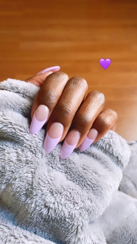 Nails Almond Lavender, Lavender Nails French Tip, Dark Purple French Nails, Lavender French Tips, Lavender French Tip Nails, French Tip Dip, Acrylic French Tip, Light Purple Nails, Posh Nails