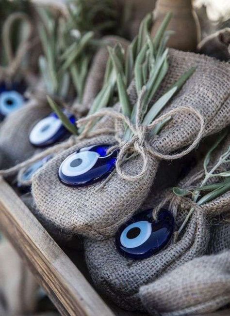 Mykonos Wedding Decor, Greek Wedding Decor, Greek Wedding Favors, Cheap Wedding Gifts, Event Planning Guide, Mykonos Wedding, Turkish Wedding, Glass Evil Eye, Eye Decor