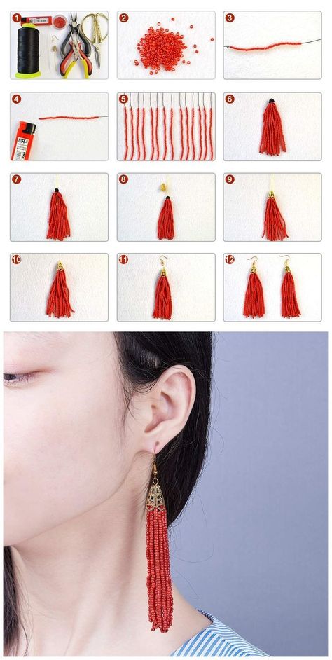 Dangle Earrings Diy, Diy Earrings Dangle, Diy Tassel Earrings, Diamond Star Earrings, Anting Manik, Diy Jewelry Earrings, Beaded Earrings Diy, Diy Jewelry Unique, Diy Tassel