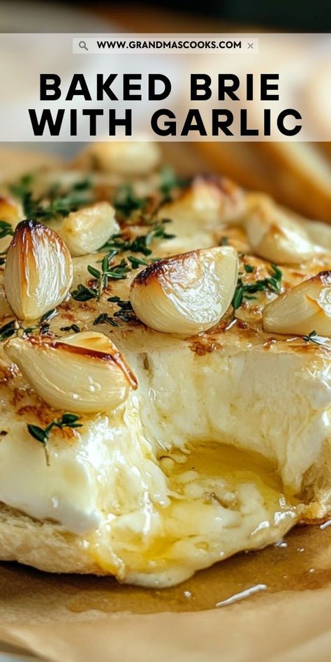 If you're a cheese lover, this Garlic-Infused Baked Brie is your dream appetizer! The rich brie cheese melts into a creamy delight, while the roasted garlic adds a savory kick. It’s an easy and elegant dish to serve at your next gathering. Brie Recipes Easy, Baked Brie With Garlic, Holiday Brie, Brie Cheese Appetizer, Easy Baked Brie Recipe, Brie Recipes Appetizers, Baked Brie Cheese, Brie Cheese Recipes, Baked Brie Appetizer