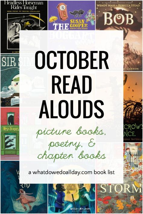 Fall Read Aloud Chapter Books, October Picture Books, Fall Chapter Books For Kids, October Read Alouds, Halloween Read Alouds, Read Aloud Chapter Books, The Best Books To Read, Family Read Alouds, October Books