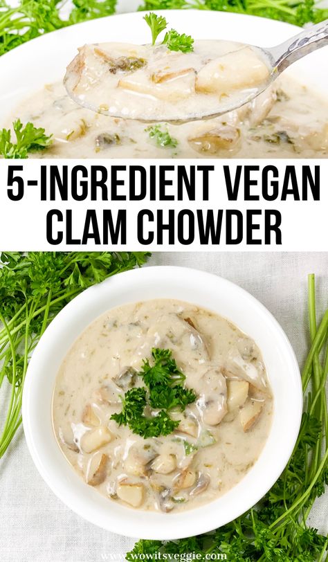 Vegan Mushroom Chowder, Vegetarian Clam Chowder, Calm Chowder, Vegan Clam Chowder Recipe, Hormone Recipes, Vegan Clam Chowder, Vegan Chowder, Vegan Seafood, Winter Soup Recipes