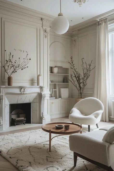 Living Room Designs Victorian House, Modern Victorian Lounge, Old Money Interior Design Living Room, Minimalist Victorian Decor, Parisian Living Room Aesthetic, White Victorian Living Room, Modern Victorian Decor Living Room, Victorian Home Interior Design, Modern Victorian Homes Interior Ideas