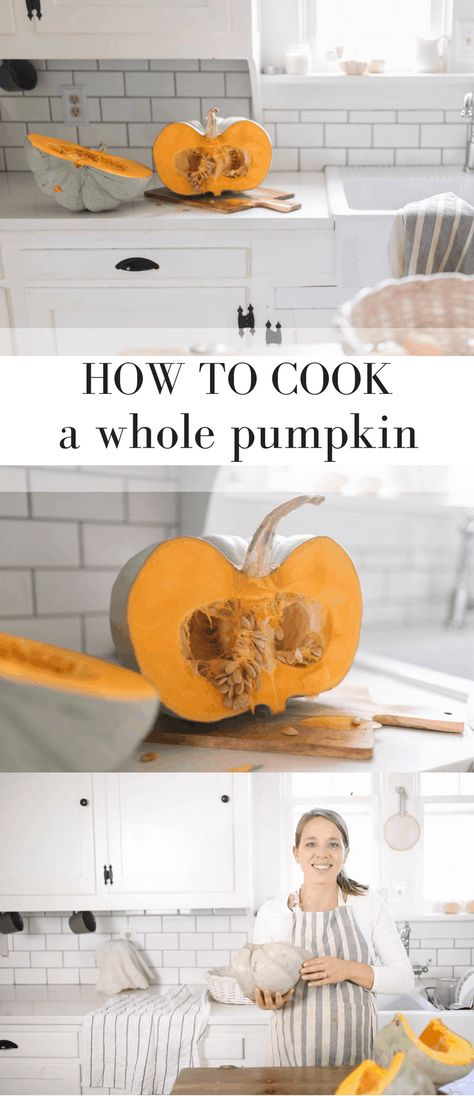 Learn how to cook a pumpkin from scratch to make pumpkin puree and roasted pumpkin. I also share ways to use a whole pumpkin in a video tutorial #pumpkin #farmhouseonboone Jarrahdale Pumpkin, Make Pumpkin Puree, Whole Pumpkin, Farmhouse Recipes, Active Sourdough Starter, Farmhouse On Boone, Roast Pumpkin Soup, Pumpkin Varieties, Cooking Pumpkin