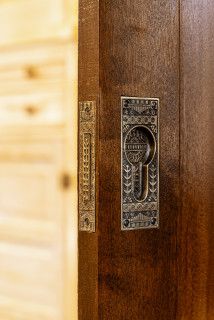 Antique Pocket Doors, Pocket Doors Bathroom, Interior Pocket Doors, Paneled Refrigerator, Vintage Door Hardware, Antique Door Hardware, Pocket Door Pulls, Pocket Door Hardware, Timeless Kitchen