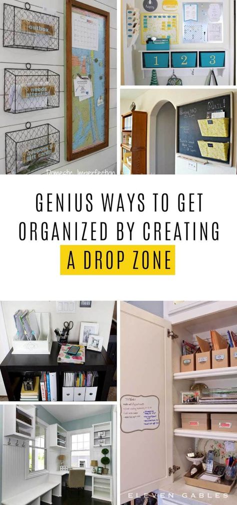 If you have an overflowing "spot" of unopened mail, forgotten coupons and lost keys it's time to create a drop zone and bring some order back into your home! Drop Spot Entryway, Mail Sorting Station Ideas, Drop Zone Organization, Home Drop Zone, Entryway Mail Organizer, Mail Station, Entry Organization, Mail Room, Mail Storage