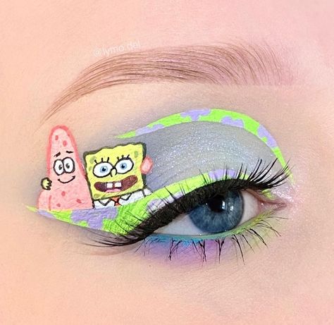 Eye makeup/ eye shadow looks/ green/ violet/cartoon Spongebob Eye Makeup, Star Makeup, Adult Halloween Party, Patrick Star, Cool Eyes, Halloween Makeup, Halloween Party, Makeup Looks, Eye Makeup