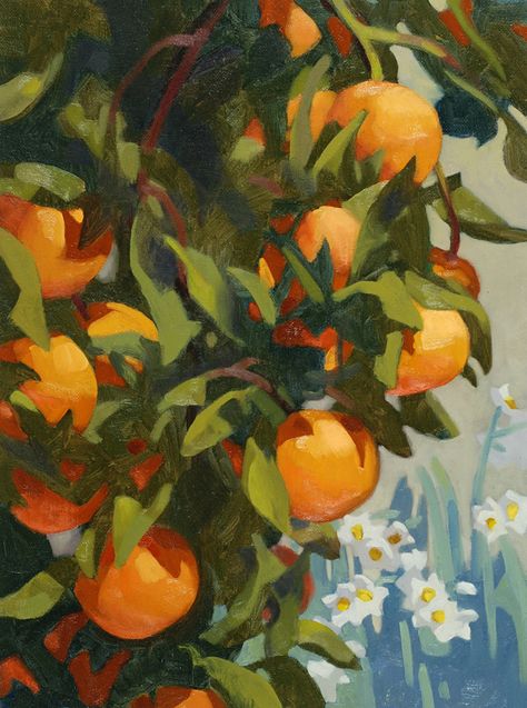 Painting Of Oranges, Carolyn Lord, Kitchen Painting, Painting Orange, Easel Painting, California Art, Orange Tree, Happy Paintings, Glass Cover