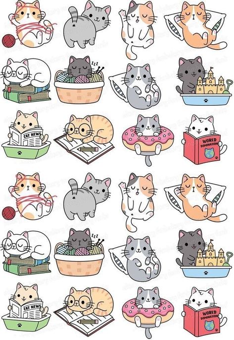 Lily Paw Studio, Sticker Ideas Cute, Sticker Motive, Cats Stickers, Chat Kawaii, Cat Images, Cat Doodle, Cat Hacks, Stickers Kawaii