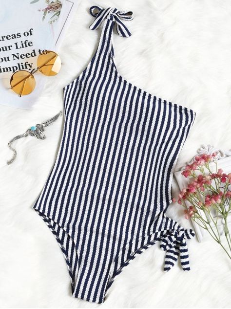 Shop for Tied Striped One Shoulder Swimwear STRIPE: One-Pieces XL at ZAFUL. Only $19.49 and free shipping! Sweatshirt Pattern Free, Sweatshirt Pattern, Swimsuits One Piece, Zaful Swimwear, Athleisure Trend, Dress Modest, Modest Swimsuits, Modest Swimwear, Swimsuits Hot