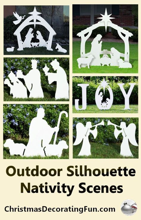 Outdoor Christmas Decorations Nativity, Silhouette Nativity Scene, Church Decorations Ideas, Outdoor Silhouette, Outdoor Nativity Sets, Nativity Scene Diy, Nativity Scene Display, Outdoor Nativity Scene, Nativity Silhouette