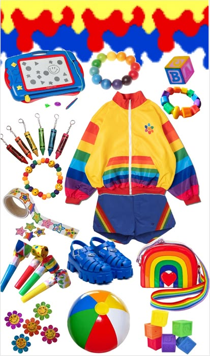 rainbow kidcore Outfit | ShopLook Happycore Outfit, Weirdcore Aesthetic Outfits, Kidcore Overalls, Kidcore Aesthetic Fashion, Kidcore Aesthetic Outfits, Kidcore Oc, Dreamcore Outfits, Kidcore Accessories, Clowncore Fashion