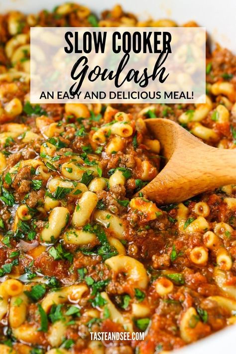 Goulash Recipes Slow Cooker, Slow Cooker Goulash Recipes, Slow Cooker Goulash, Goulash Slow Cooker, Crockpot Goulash Recipe, Unique Pasta Dishes, Easy Goulash Recipes, Slow Cooker Ground Beef, Goulash Recipes