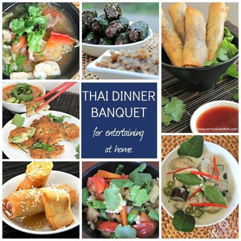 Thai Party Decorations, Thai Dinner Party, Theme Dinners, Thai Dinner, Monday Recipes, Dinner Menu Ideas, Dinner Banquet, Greek Dinners, Drinks Recipe