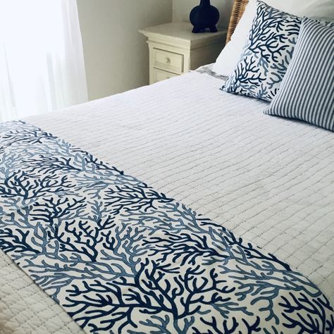 Blue And White Bedroom Decor, Blue And White Bedroom, Draps Design, Pure Linen Bedding, Blue Bed, White Bedroom Decor, Blue Bedroom Decor, Bed Scarf, Style Bed