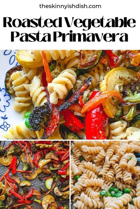 Roasted Vegetable Pasta Primavera is a gorgeous recipe with seasoned roasted vegetables and pasta tossed in a lemon garlic parmesan sauce. Pasta With Grilled Vegetables, Roasted Vegetable Pasta Primavera, Vegetable Primavera, Roasted Veggie Pasta, Chicken Primavera Pasta, Pasta With Vegetables, Rice Ideas, Skinnyish Dish, Farm Cooking