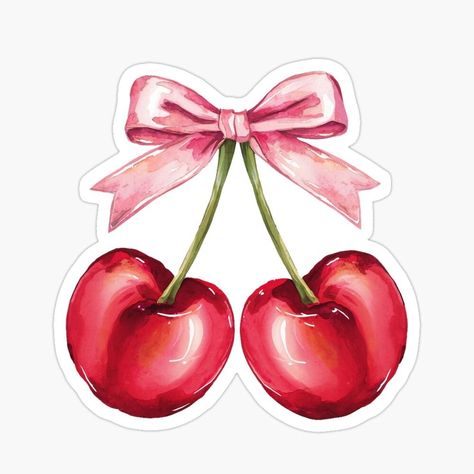 Coquette Cherries | Pink Bow Sticker for Sale Bow Sticker, Small Stickers, Pink Bow, Vinyl Stickers, Drake, For Sale, Pink, Design