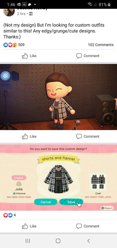 Acnh Flannel Design, Punk Acnh Clothes, Acnh Grunge Outfits Codes, Acnh Clothes Design Codes Goth, Animal Crossing Grunge Island, Goth Acnh Codes Clothes, Grunge Acnh Codes, Emo Acnh Clothes, Acnh Punk Outfits