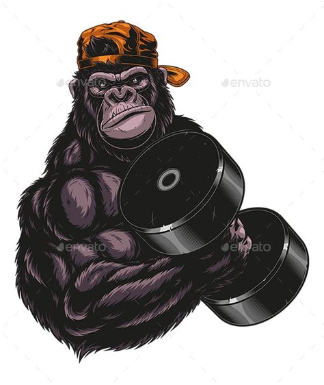 Ferocious Gorilla Doing Dumbbell Biceps Exercise by Andrey1005 | GraphicRiver Exercise With Dumbbells, Gym Branding, Gorilla Gym, Baseball Vector, Gorillas Art, Bear Vector, Hat Vector, Gym Art, Art Noir