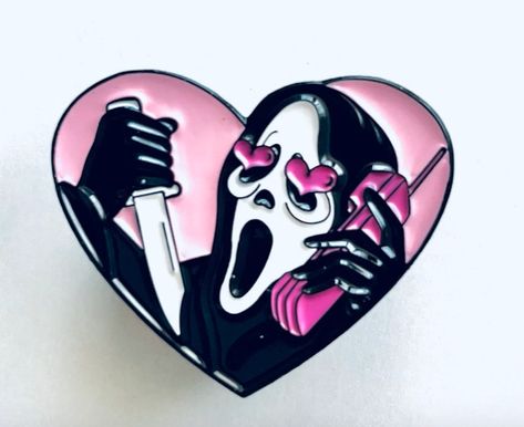 Ghostface Heart Tattoo, Ghostface Heart Eyes, Heart Ghostface, Slasher Horror, Horror Merch, Scream Movie, Enamel Pin Badge, Heart Eyes, Heart Tattoo