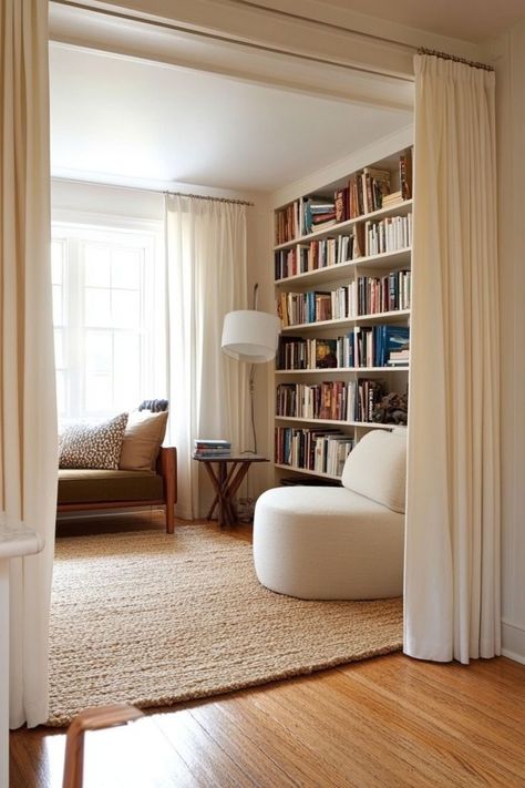 Divide your small home’s open layout with clever room dividers. Use bookcases, curtains, or sliding panels to create separate zones without sacrificing space. 🚪✨📚 #SmallSpaceLiving #RoomDividers #HomeDecor #OpenLayouts Bookcase Room Divider Ideas, Interior Decoration Ideas, Room Divider Bookcase, Sliding Room Dividers, Devine Design, Condo Living Room, Wing It, Room Divider Curtain, Modern Home Design