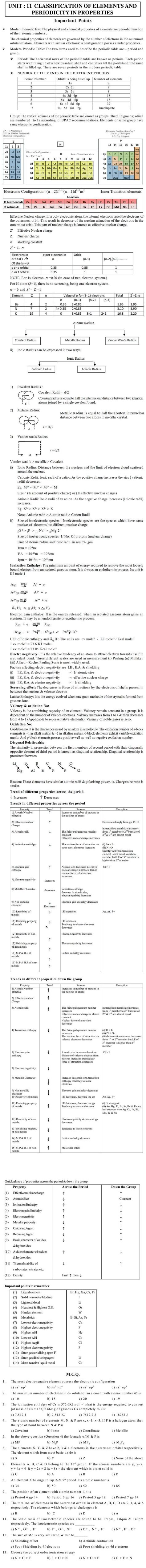 JEE and AIPMT Question Bank Chemistry - Classification Of Elements And Periodicity In Properties Periodicity In Properties, Classification Of Periodic Table, Periodic Table Notes Class 11, Chemistry Mnemonics Periodic Table, Periodicity Chemistry Notes, Classification Of Elements And Periodicity In Properties Class 11, Periodic Properties Notes, Periodic Classification Notes, Classification Of Elements And Periodicity In Properties Notes