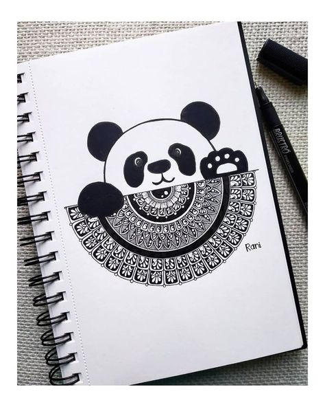 Panda Mandala Art, Panda Mandala, Bulb Painting, Illustration Mandala, Small Mandala, Fruit Art Drawings, Panda Illustration, Black Mandala, Disney Canvas Art