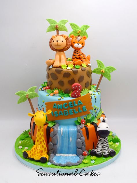 The Sensational Cakes: Jungle forest fountain design children boy theme 3d customized cake #singaporecake Forest Fountain, Forest Theme Cakes, 1st Birthday Foods, Jungle Birthday Cakes, Zoo Cake, Jungle Theme Cakes, Twin Birthday Cakes, Boys First Birthday Cake, Baby Boy Birthday Cake