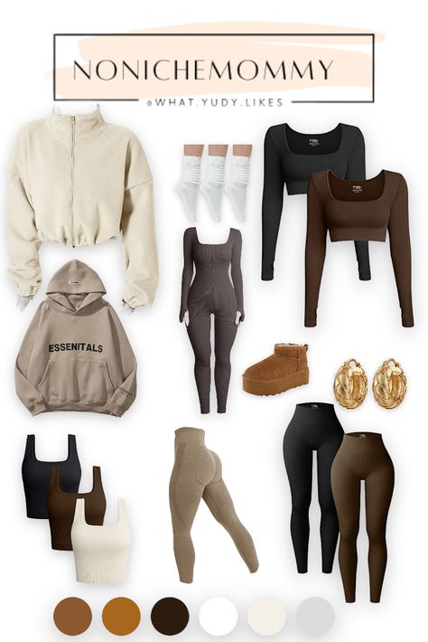 Neutral Gym Outfits, Athleisure Outfits Black Women, Sahm Aesthetic, Anastasia Outfits, Gym Baddie, Neutral Athleisure, Clothes Collage, Athleisure Aesthetic, Carefree Fashion