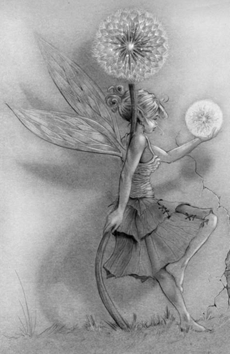 Tattoos Fairy, Tatoo Dog, Dandelion Tattoo, Fairy Tattoo Designs, Fairy Drawings, Beautiful Fairy, Fairy Artwork, Fantasy Drawings, Vintage Fairy