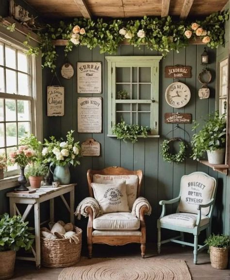 Shack Decorating Ideas, She Shack Ideas Interior, Rustic Interior Wall Ideas, Garden Shack Ideas, Outdoor Shed Decor, She Room Ideas, Shed Window Ideas, Craft Shed Interior Ideas, Sheshed Ideas Interior