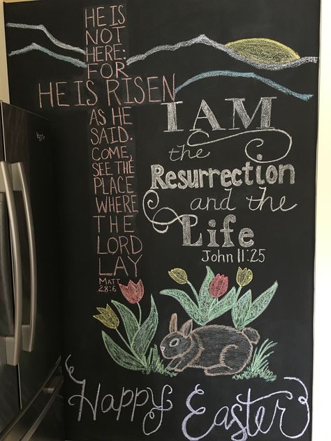 Easter Chalkboard Art Ideas, Christian Easter Chalkboard Art, Easter Whiteboard Ideas, Chalkboard Easter Art, Easter Chalkboard Ideas, Easter Chalk Art, Scripture Chalkboard Art, Easter Chalkboard Art, Chalk Calendar