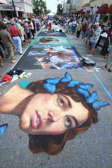 Chalk Mural Sidewalk, Chalk Mural, Chalk Art Festival, Street Chalk Art, Chalk Festival, Fun Chalk Art, Pavement Art, Venice Photos, Sidewalk Chalk Art