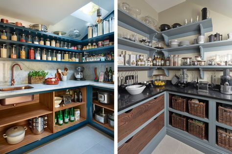 Larder Cupboard Ideas, Walk In Larder, Larder Ideas, Baking Room, Kitchen Pantry Cupboard, Cupboard Ideas, Unfitted Kitchen, Roll Out Shelves, Ceiling Shelves