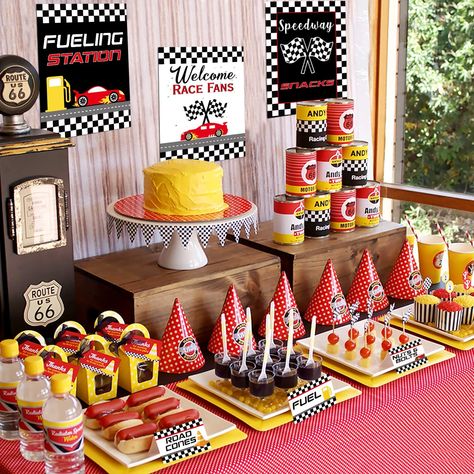 Car Birthday Party Decorations, Racing Theme Party, Toddler Birthday Themes, Race Car Party Decorations, Baby Boy Birthday Themes, Hotwheels Birthday Party, Bar Decorations, Cars Birthday Party Decorations, Racing Theme