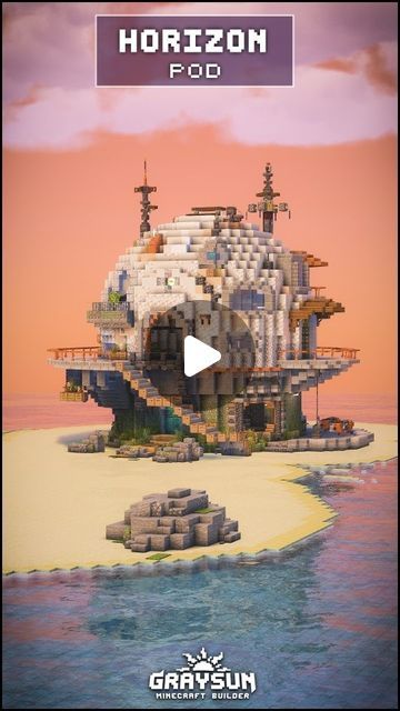 Graysun | Minecraft Builds on Instagram: "Sci-fi House - Minecraft 💾Comment "Download" for my Patreon Link!  👥️Collab with @rale_design & @tomonmars_mc  In this video im showing the build process of the Horizon Pod design!  #minecraft #minecraftbuilds #minecrafthouse #minecraftfantasy #minecraftideas" Sifi Minecraft Builds, Minecraft Shoreline, Solarpunk Minecraft, Minecraft Swamp House, Minecraft Solarpunk, Minecraft Sci Fi Base, Minecraft Sci Fi Builds, Sci Fi House, Cottagecore Minecraft