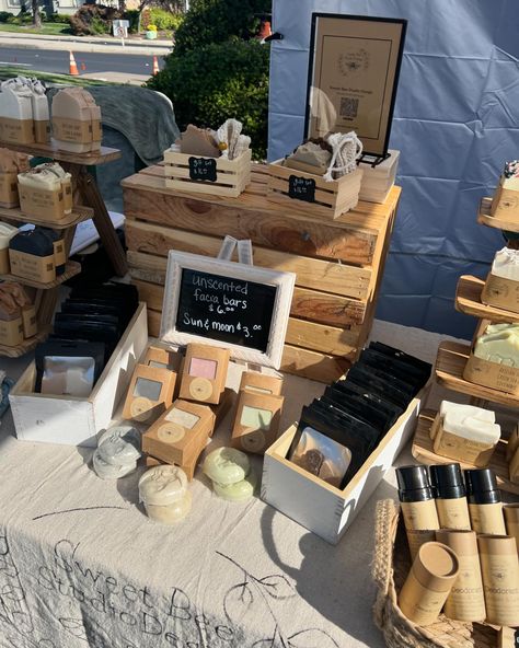 Mahany farmers market , 8-1:00 today! Roseville🌹 Soap Craft Fair Display, Farmers Market Skincare Display, Farmers Market Soap Display, Farmers Market Woodworking, Soap Vender Display, Farmers Market Soap Stand, Handmade Soap Display Rack, Farmers Market Display, Soap Display